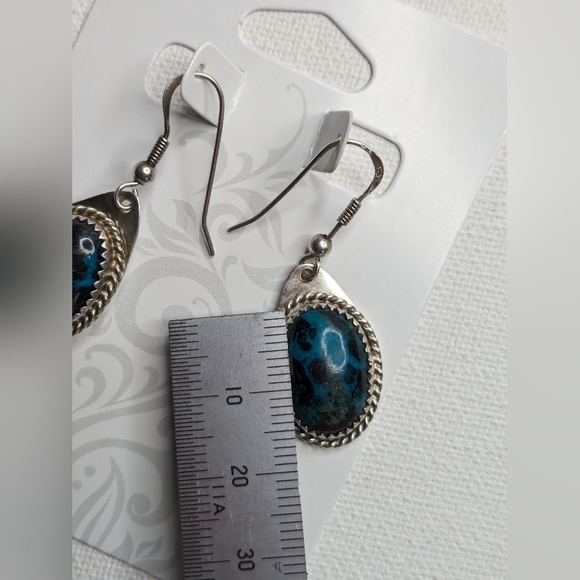 925 Sterling Silver Turquoise Earrings Drop Dangled Artist signed K-1 - Picture 8 of 12